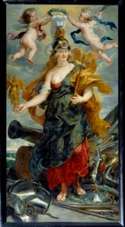 Cycle des Medicis: "Portrait en pied de Marie de Medicis en Bellona (1573-1642) queen of France" Pintura de Pierre Paul (Pierre-Paul) Rubens (ou Peter Paul ou Petrus Paulus) (1577-1640) (ec.flam.) 1621 Sun. 2,76x1,49 m