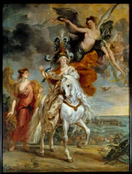 Cycle des Medicis: "the triumph of Juliers on 1 September 1610" (ou a viagem de Marie de Medicis à Ponte Ce em Anjou" A Rainha é representada a cavalo. Pintura de Pierre Paul (Pierre-Paul) Rubens (ou Peter Paul ou Petrus Paulus) (1577-1640) 16