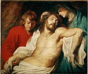 Deploração com Santa Maria e São João apóstolo, c.1614-15 (pintura sobre madeira de carvalho)