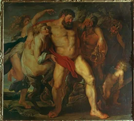 Hércules embriagado, guiado por uma ninfa e um sátiro