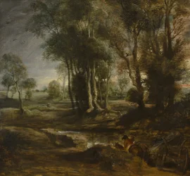 Noite paisagem com vagão de madeira, 1630-1640