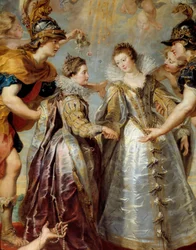 Intercâmbio das duas princesas de França e Espanha no rio Bidassoa em Hendaye, 11/9/1615 Representação alegórica do casamento entre Ana da Áustria e Luís XIII, por um lado, entre Isabel de França (1602-1644) e Filipe IV no rio Bidassoa, em Hendaye