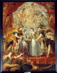 Intercâmbio das duas princesas de França e Espanha no rio Bidassoa em Hendaye, 11/9/1615 Representação alegórica do casamento entre Ana da Áustria e Luís XIII, por um lado, entre Isabel de França (1602-1644) e Filipe IV no rio Bidassoa em Hendaye