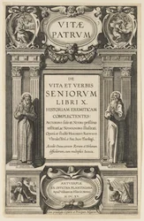 Frontispício para "Vidas dos pais", de Heribert Rosweyde, gravado por Theodor Galle