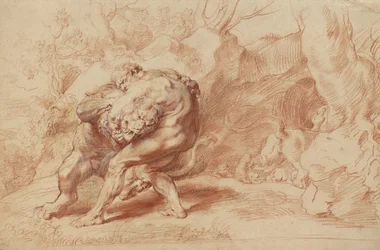 Hercules Strangling the Nemean Lion, c.1620 (giz vermelho, amarelo e preto, pincel e tinta vermelha e guache sobre papel)