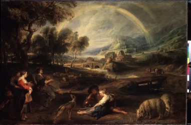 Paisagem com um arco-íris. Pintura de Peter Paul (Peter-Paul) Rubens (ou Peter Paul ou Petrus Paulus) (1577-1640). Óleo sobre tela, 86 x 130 cm, início de 1630. Arte flamenga, arte barroca. Museu Hermitage, São Petersburgo.