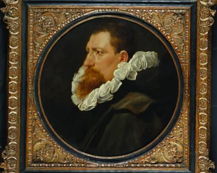 Retrato de um cavalheiro, comprimento do busto pequeno, vestindo um manto branco e cinza