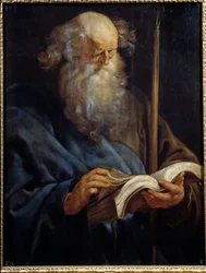 Representação do apóstolo São Tomás Pintura de Pedro Paulo (Pierre-Paul) Rubens (ou Pedro Paulo ou Petrus Paulus) (1577-1640) Sol do século XVII. 1,08x0,84 m Madrid, Museu do Prado