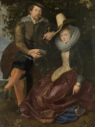 Rubens e Isabella Brant no caramanchão de madressilva