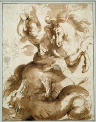 São Jorge a matar o dragão. Desenho de Pierre Paul (Pierre-Paul) Rubens (ou Peter Paul ou Petrus Paulus) (1577-1640) Ec. Flam.