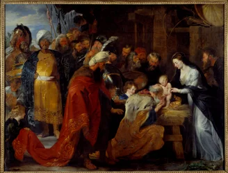 A Adoração da Pintura dos Magos por Pierre Paul (Pierre-Paul) Rubens (ou Peter Paul ou Petrus Paulus) (1577-1640) 1617 Sol. 2,51x3,28 m Lyon, Musee des Beaux Arts