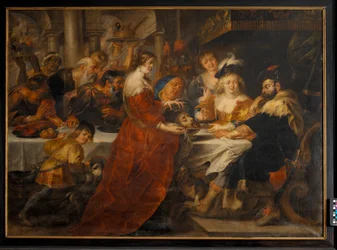 A festa de Herodes. Salomé trazendo a cabeça de São João Batista em um carregador