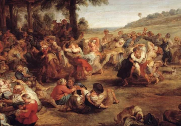 A feira ou casamento na aldeia Detalhe representando a festa do campo. Pintura de Pierre Paul (Pierre-Paul) Rubens (ou Peter Paul ou Petrus Paulus) (1577-1640), escola flamenga