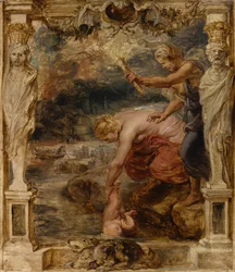 Tétis mergulha o menino Aquiles no rio Estige, c. 1635