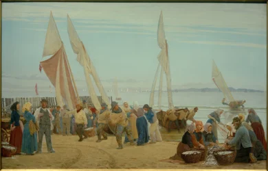 Manhã em Hornbaek. Os pescadores vêm à terra