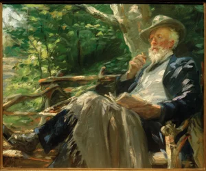 Retrato do poeta Holger Drachmann na floresta de Skagen
