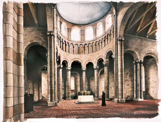 Interior da igreja Battle Abbey, Sussex, no século XII c1980-c2008