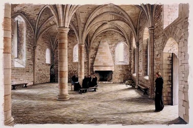 Sala dos noviços, Battle Abbey, East Sussex, no século XII c1980-c2008