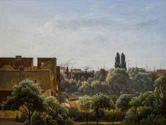 Vista frontal de Charlottenborg em direção ao Jardim Botânico