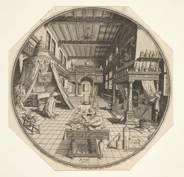Heinrich Khunrath, alquimista de Leipzig, em sua biblioteca