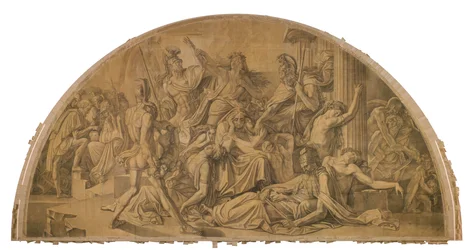 Der Untergang Trojas, Bogenfeld. Karton zu den Deckenbildern der Münchner Glyptothek