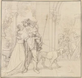 Sete desenhos para os Nibelungen: 4. Siegfried preparado para a caça. 1812-17