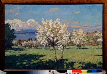 As cerejeiras desabrocham. Pintura de Pyotr Ivanovich Petrovichev (Pyotr Petrovitchev) (1874-1947), óleo sobre tela