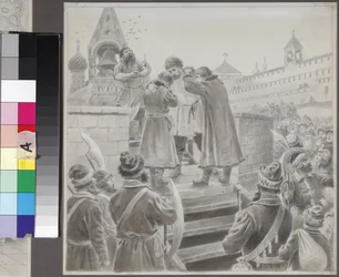 Ilustração do poema A Canção do Mercador Kalashnikov de M. Lermontov par Korovin, Pyotr Ivanovich (1857-1919), - Lápis sobre Papel - Museu Estadual Lermontov Tarkhany