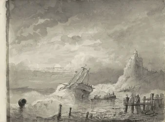 Navio em perigo ao largo de uma costa
