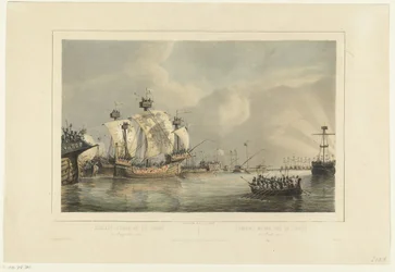 Batalha naval sobre os Gouwe, 1304
Batalha naval sobre o Gouwe 11 Augustus 1304 / Combat naval sur la Goude 11 Aout 1304 (título sobre o objecto)