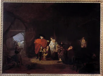 Traço humano de Luís XVI: no inverno de 1784 o rei dá a almona aos habitantes de Versalhes Pintura de Luís Filibert Debucourt (1755-1832) 1785 Sol. 0,61x0,83 m