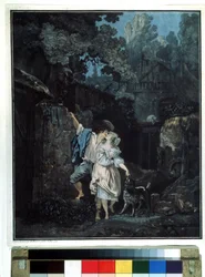"Manhã de despedida" Um casal que se separa ao início da manhã. Litografia de Philibert Louis Debucourt (1755-1832) 1787 Museu Pushkin de Moscovo