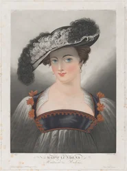 Retrato de Susanna Lunden, usando chapéu de abas largas com penas, ca. 1809-35..