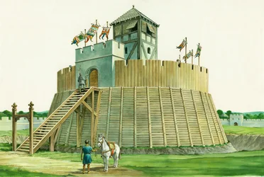 Torre de vigia normanda no Castelo Bramber, West Sussex, c1995-c2009