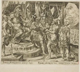 Achior Suplicando com Holofernes pelos israelitas, prato um da História de Judite e Holofernes