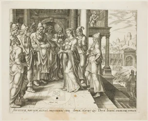 Judith Dirigindo-se aos Anciãos de Bethulia, placa três da História de Judith e Holofernes