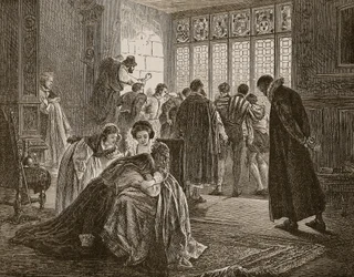 A embaixada inglesa durante o massacre de São Bartolomeu, ilustração de &39;História Ilustrada de Cassell da Inglaterra&39; (foto sépia)