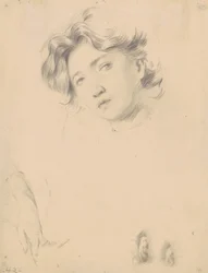 Estudo para a cabeça de uma menina, c.1900 (grafite em papel de palha)