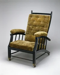 Cadeira com encosto ajustável, c.1870 (madeira ebonizada, veludo em relevo e metal)