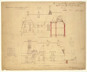 Elevações para The Red House, Bexley Heath (caneta e tinta e wc no papel)