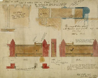 Planos e elevações para The Red House, Bexley Heath, 1859 (caneta e tinta e wc no papel)
