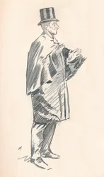 Desenho a lápis de chumbo por Phil May, século c19th 1903-1904