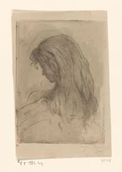 Mulher com cabelo comprido, vista de trás
Etude de morsure (título original)