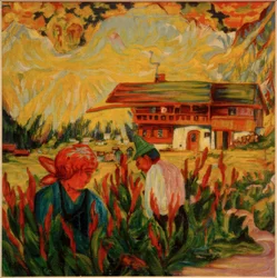Casal de agricultores no jardim