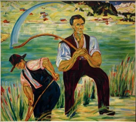 Dois cortadores de grama no lago Davos