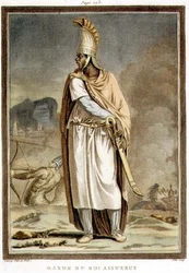 Um guarda do rei Assuero, traje para «Ester», de Jean Racine, do volume I de «Investigações sobre os trajes e o teatro de todas as nações», gravado por Pierre Michel Alix (1762-1817), 1802