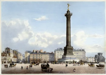 Coluna de Julho na Bastilha - em "Promenade dans Paris et ses environs", desenhada por Jacottet e Benoist, c. 1840