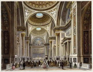 Interior da igreja da Madeleine - em "Promenade dans Paris et ses environs", desenhos de Jacottet e Benoist, ed. Gihaut Frères