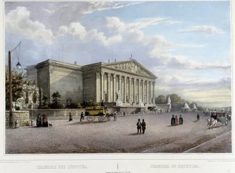 La Chambre des Deputes (Assembleia Nacional) - em "Promenade dans Paris et ses environs", desenhado por Jacottet e Benoist, c. 1840