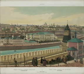 Vista de Zamoskvorechye da parede do Kremlin de uma vista panorâmica de Moscou em 10 partes, ca 1848